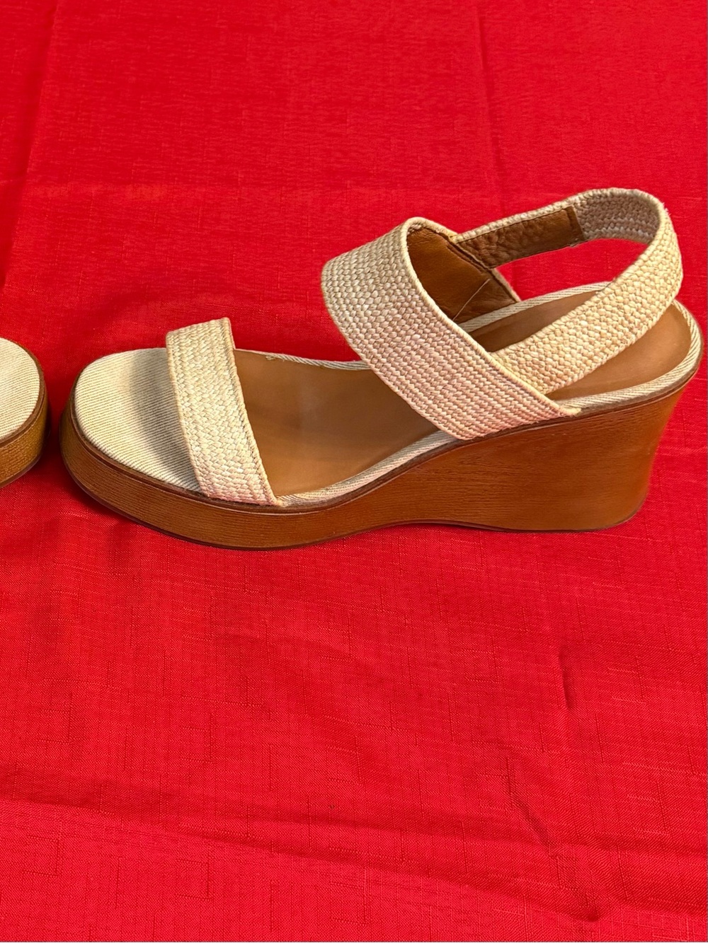 Woven Platform Wedge Sandals - Cream
